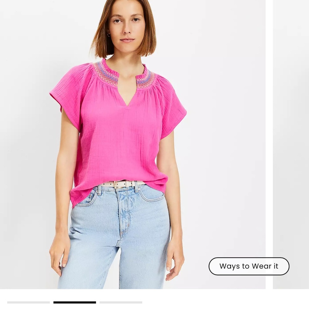 LOFT Pink Cap Sleeve Blouse with Relaxed Fit
